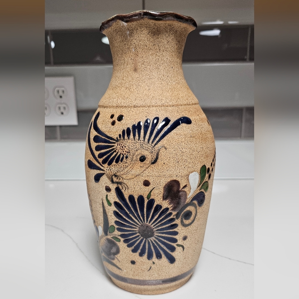 Handcrafted Pottery Vase with Floral Design